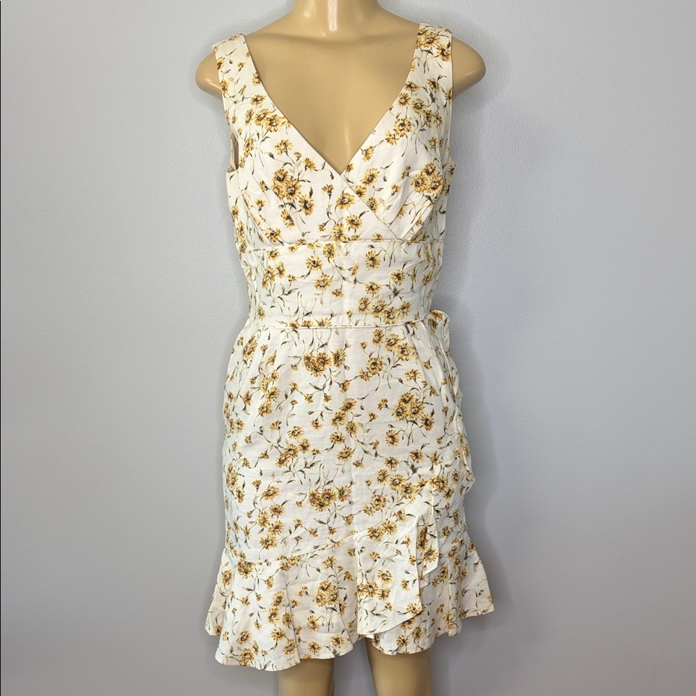 Patricia Rhodes Couture Linen Floral Mini Dress - Cream and Yellow Size 6 - Picture 2 of 5